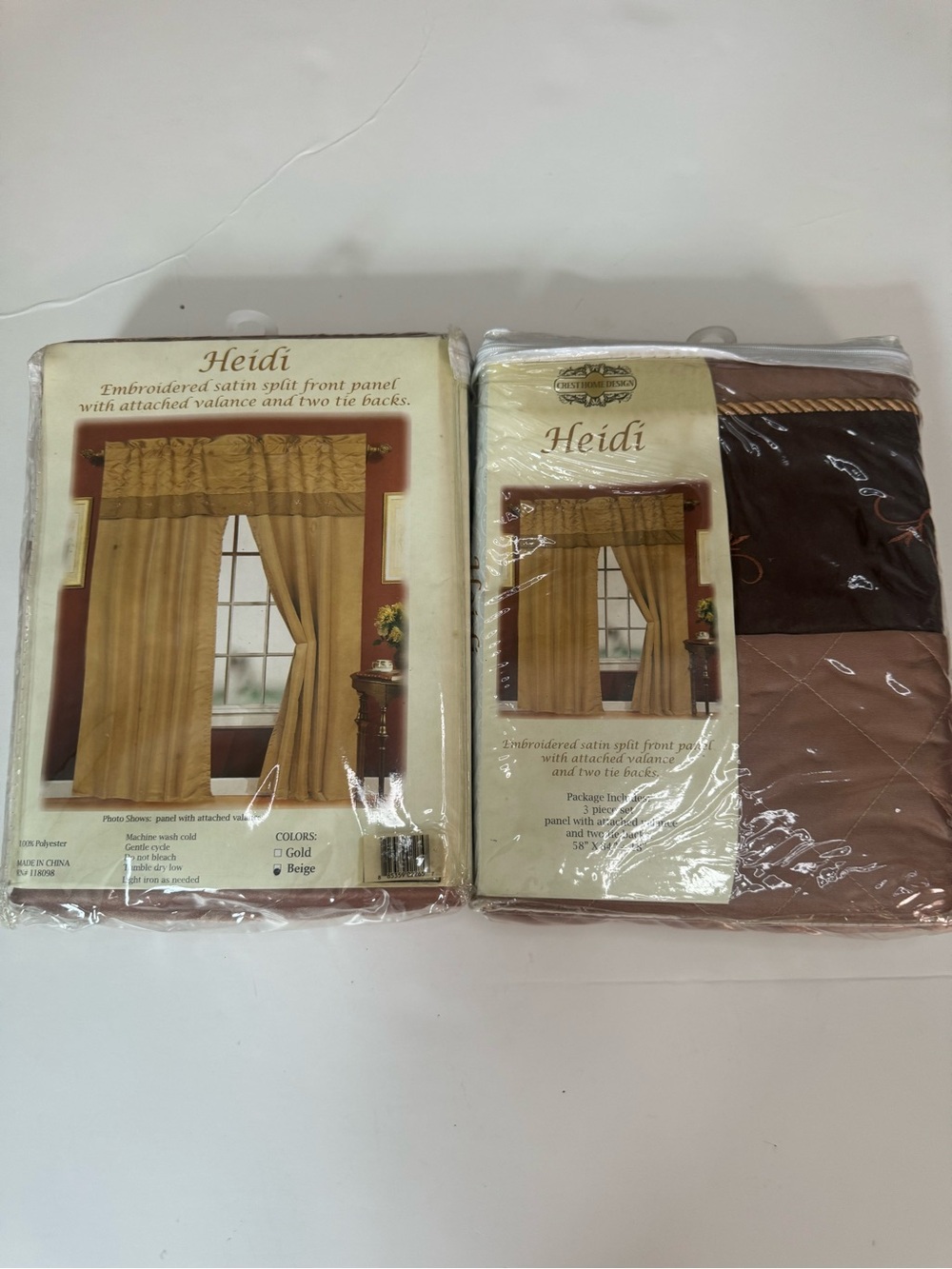 Light brown Embroidered Satin Curtain Panel Set